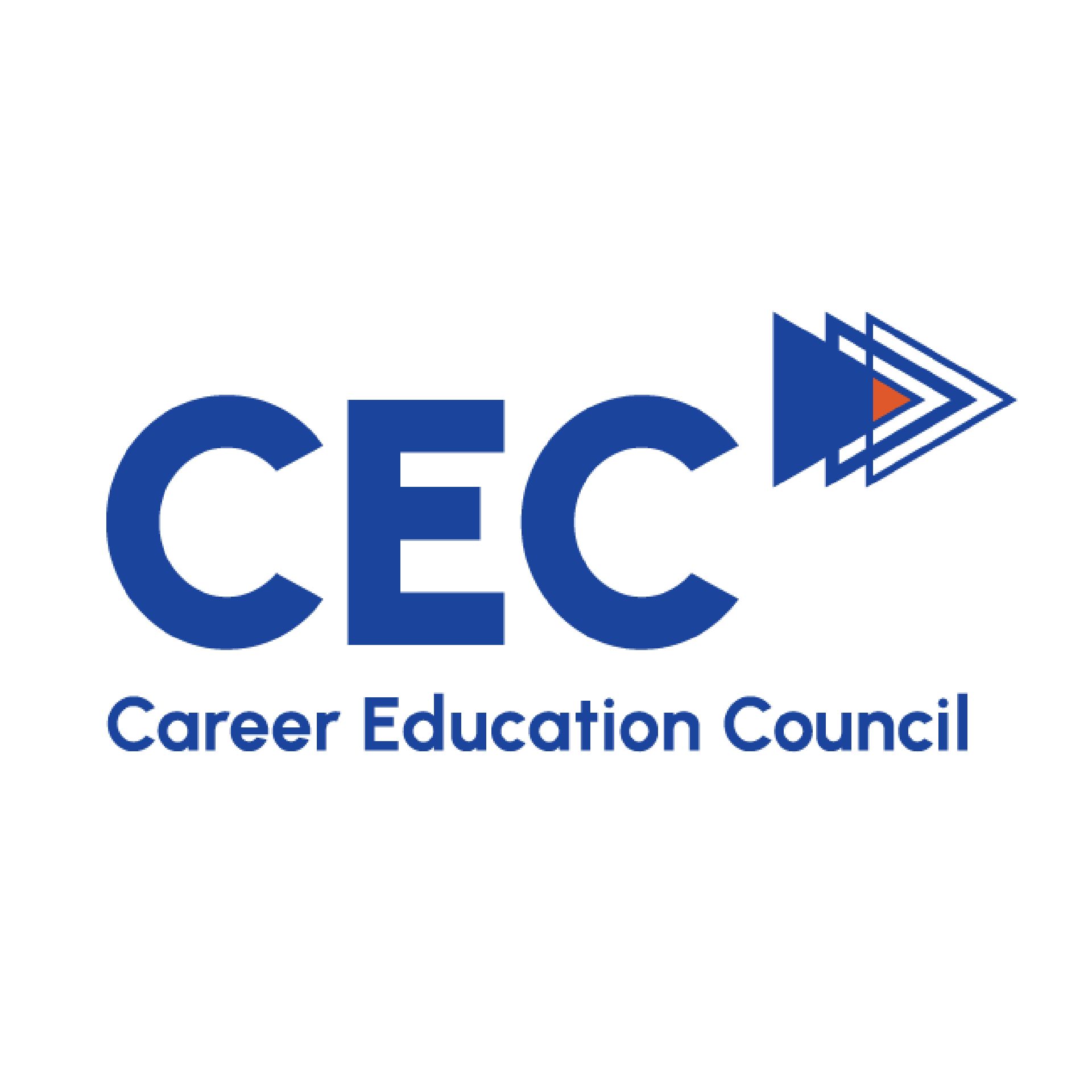 The logo for the career education council is blue and white.