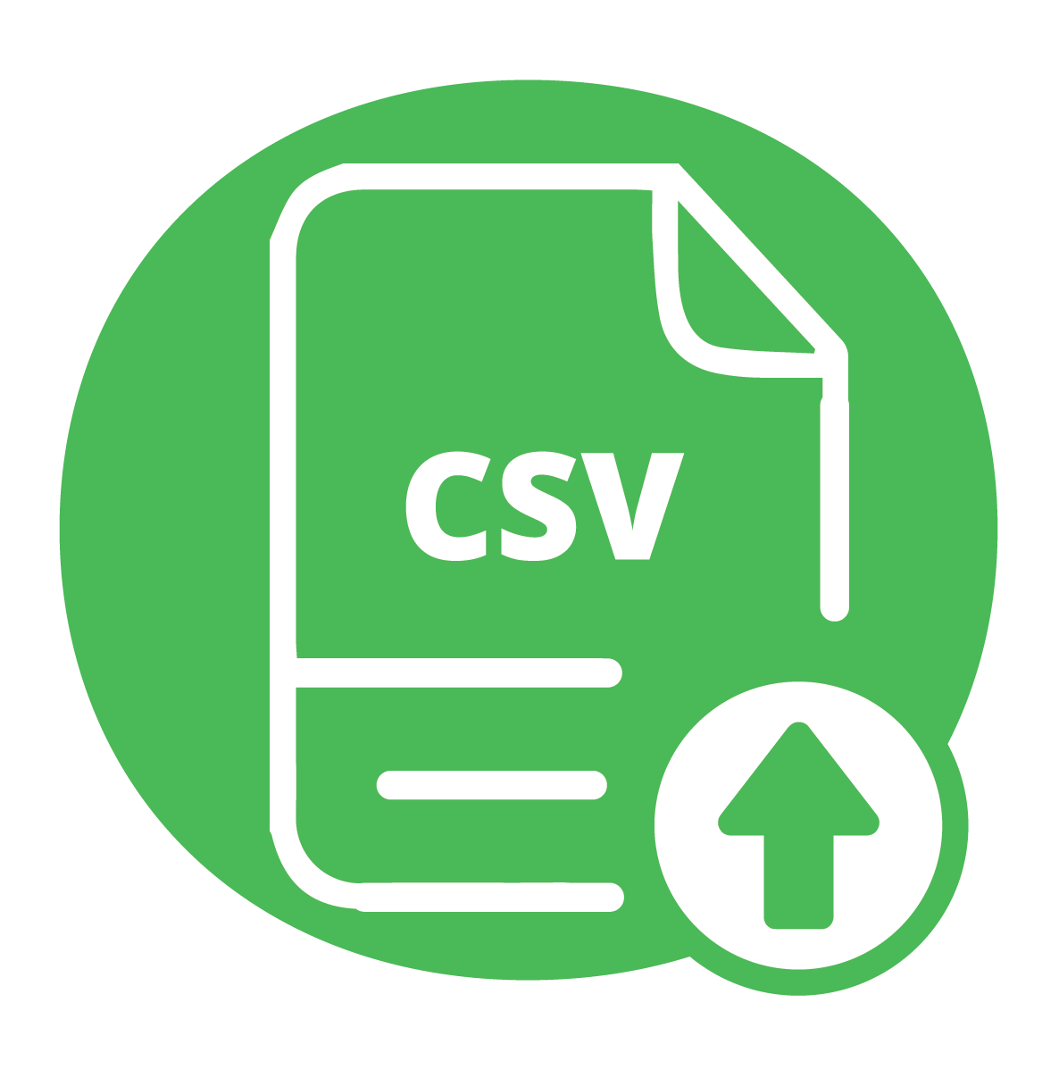 A green icon of a csv file with an arrow pointing up.