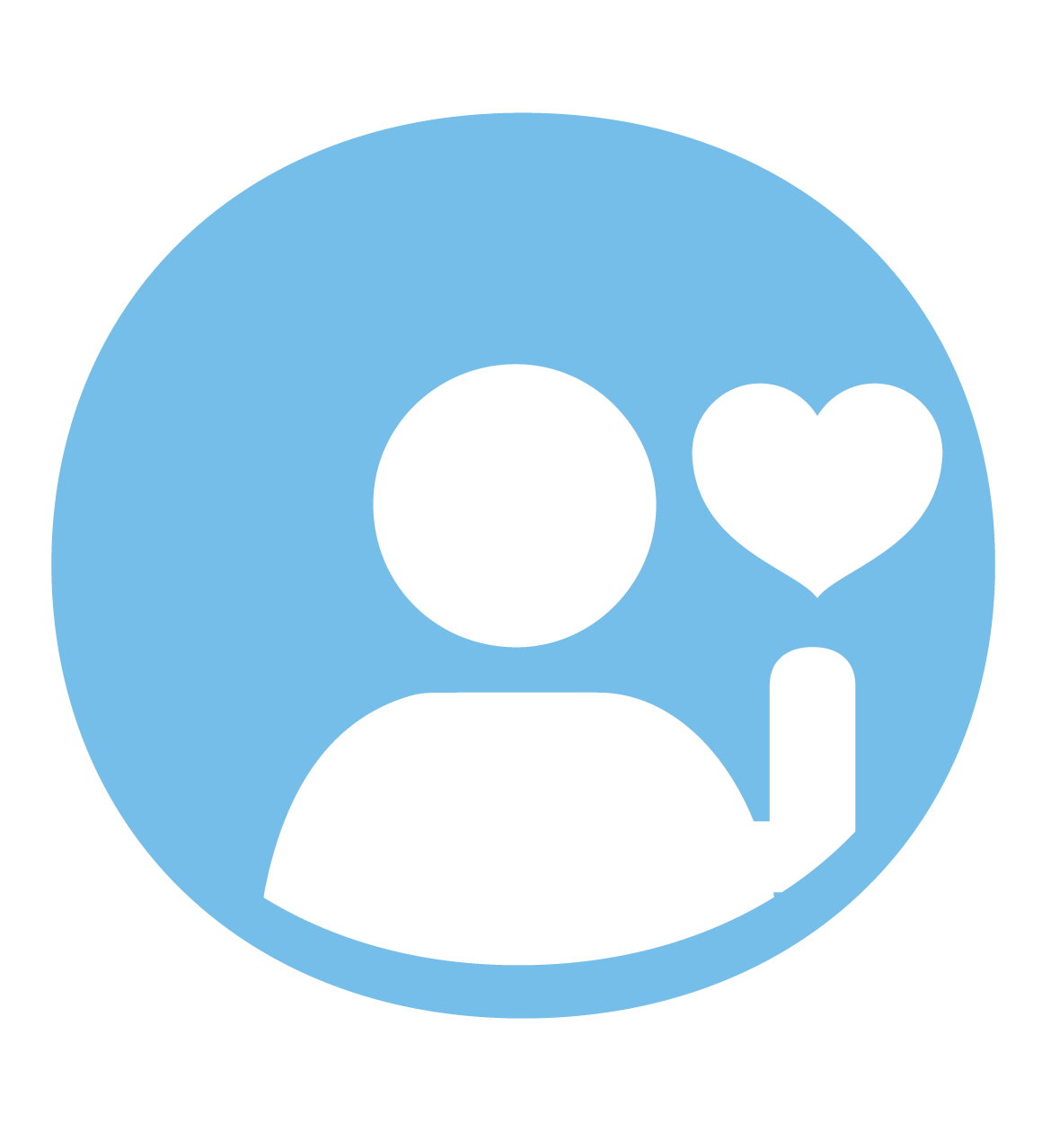 A person is holding a heart in their hand in a blue circle.