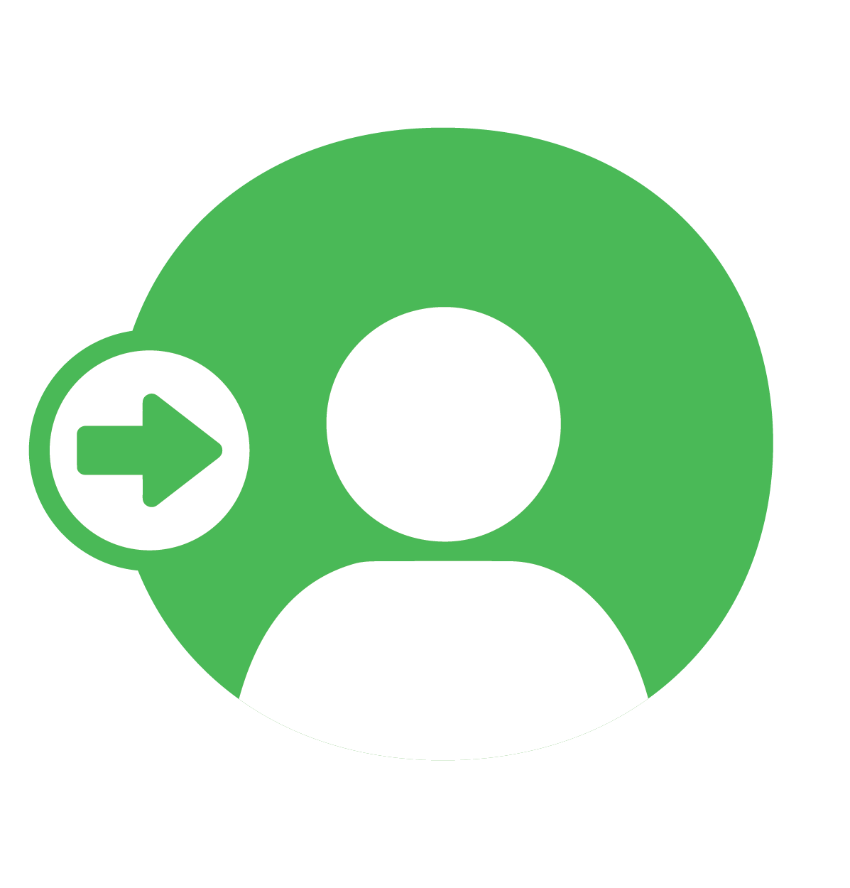 A green circle with a person in it and an arrow pointing to the right.