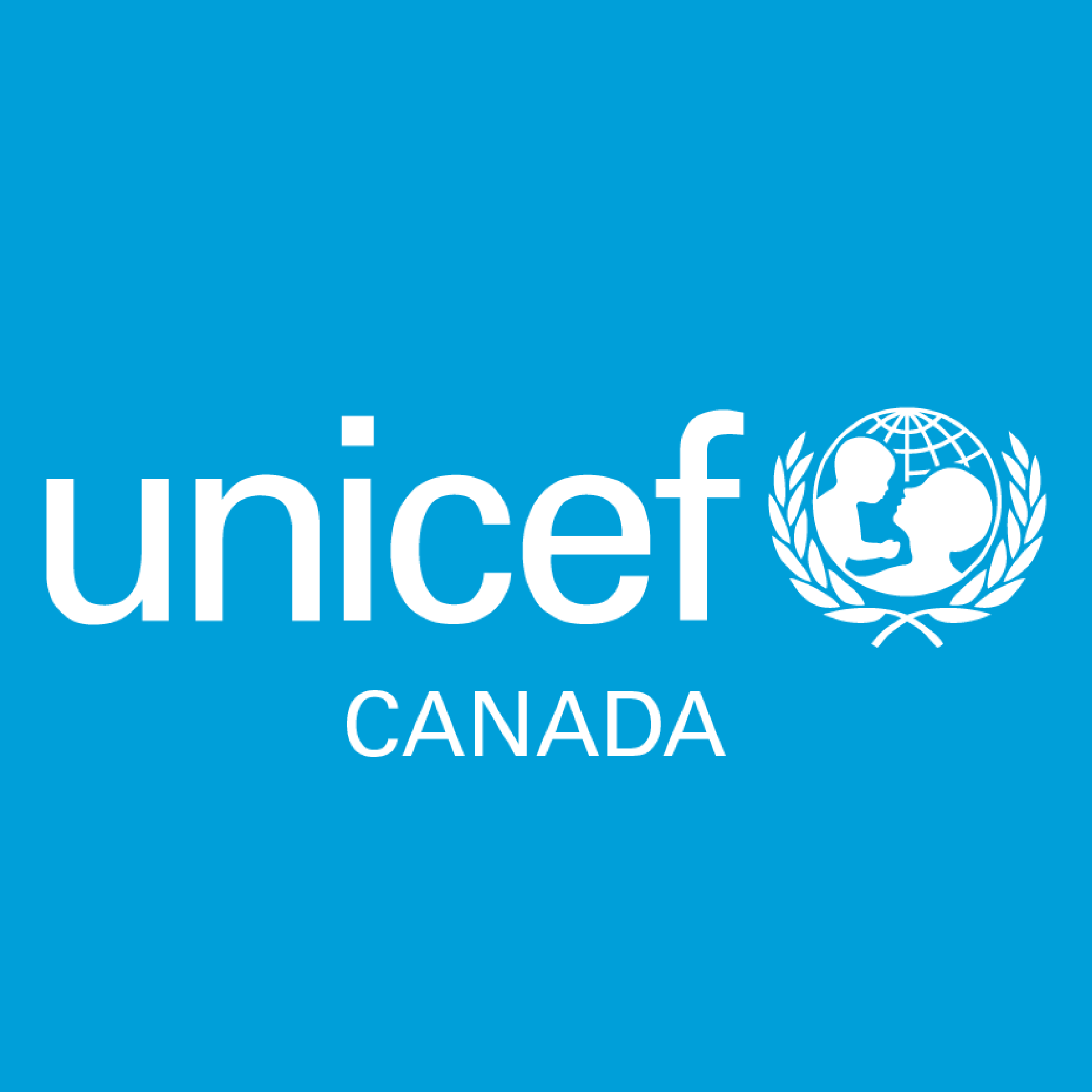 The unicef canada logo is on a blue background