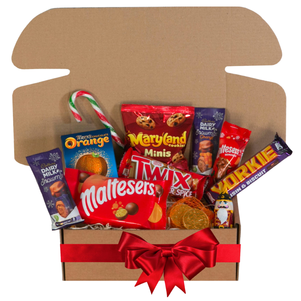 A box filled with candy including maltesers and twizzlers
