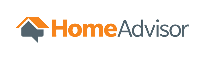 HomeAdvisor logo: A dark blue house icon with a speech bubble next to the words 