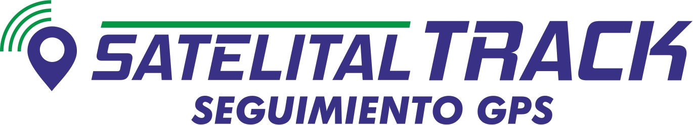 Logotipo para Satelital Track, rastreo GPS, con un pin de ubicación azul marino y un diseño de antena verde.
