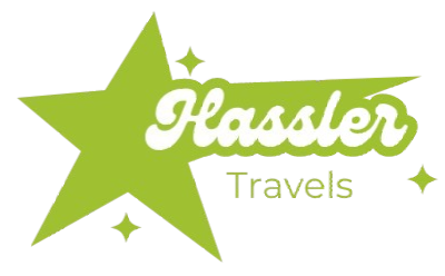 A green hassler travels logo with a green star