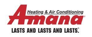 the logo for amana heating and air conditioning lasts and lasts and lasts .