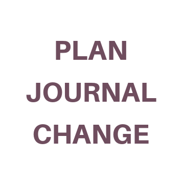 A purple sign that says `` plan journal change '' on a white background.