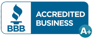 BBB logo: Blue and white, flame symbol,