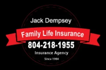 Logo for Jack Dempsey Family Life Insurance, red banner with phone number 804-218-1955.