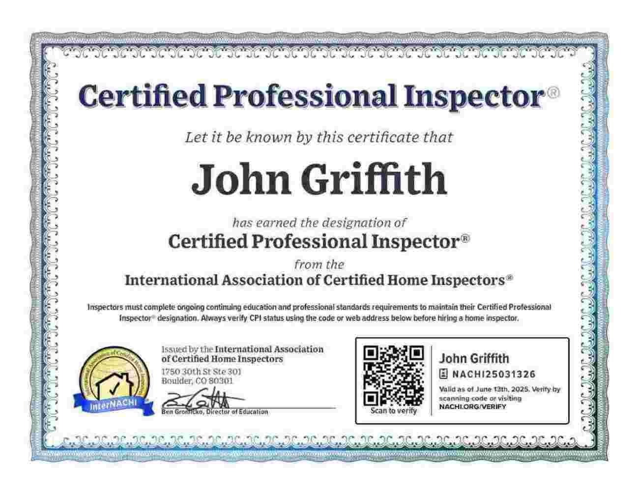 Certification for Professional Inspector