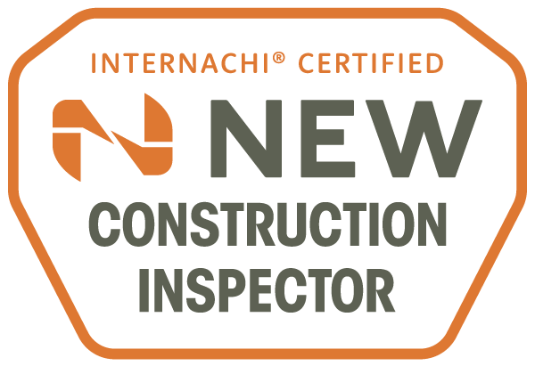 Orange and gray badge: InterNACHI Certified New Construction Inspector.