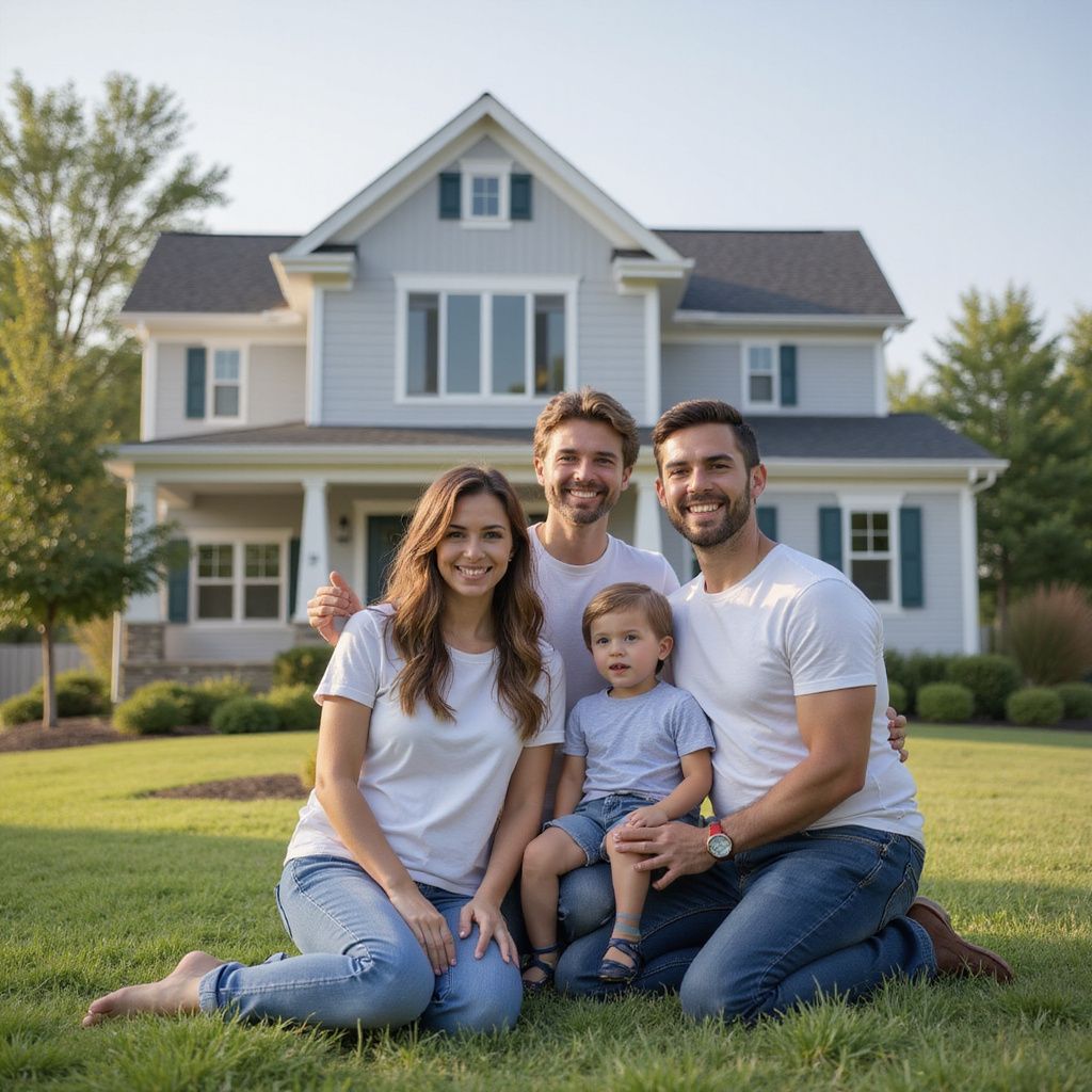 Family Photo in Front of Their New Home