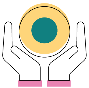 A pair of hands holding a circle with a green circle in the middle.