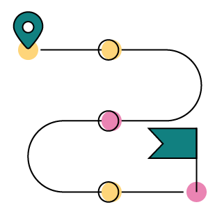 A line drawing of a route with a pin and a flag.