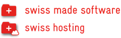 A logo for swiss made software and swiss hosting