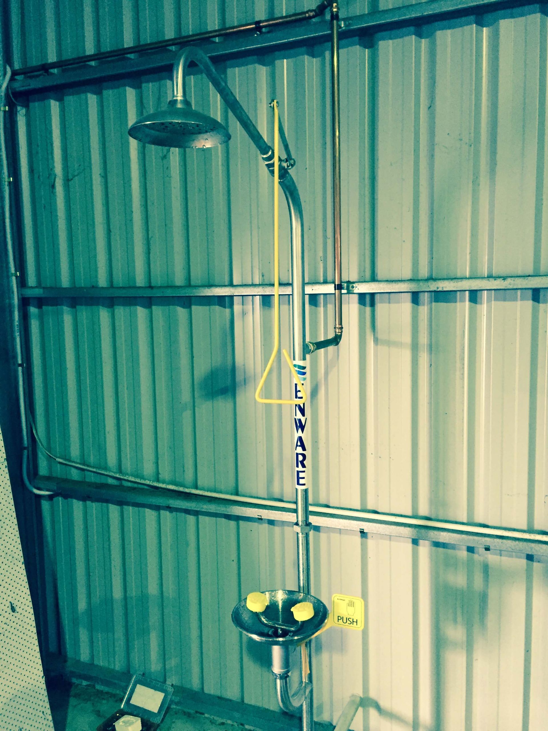 A shower with a sign that says ' beware ' on it | Murray Bridge, SA | Ridleys, SA