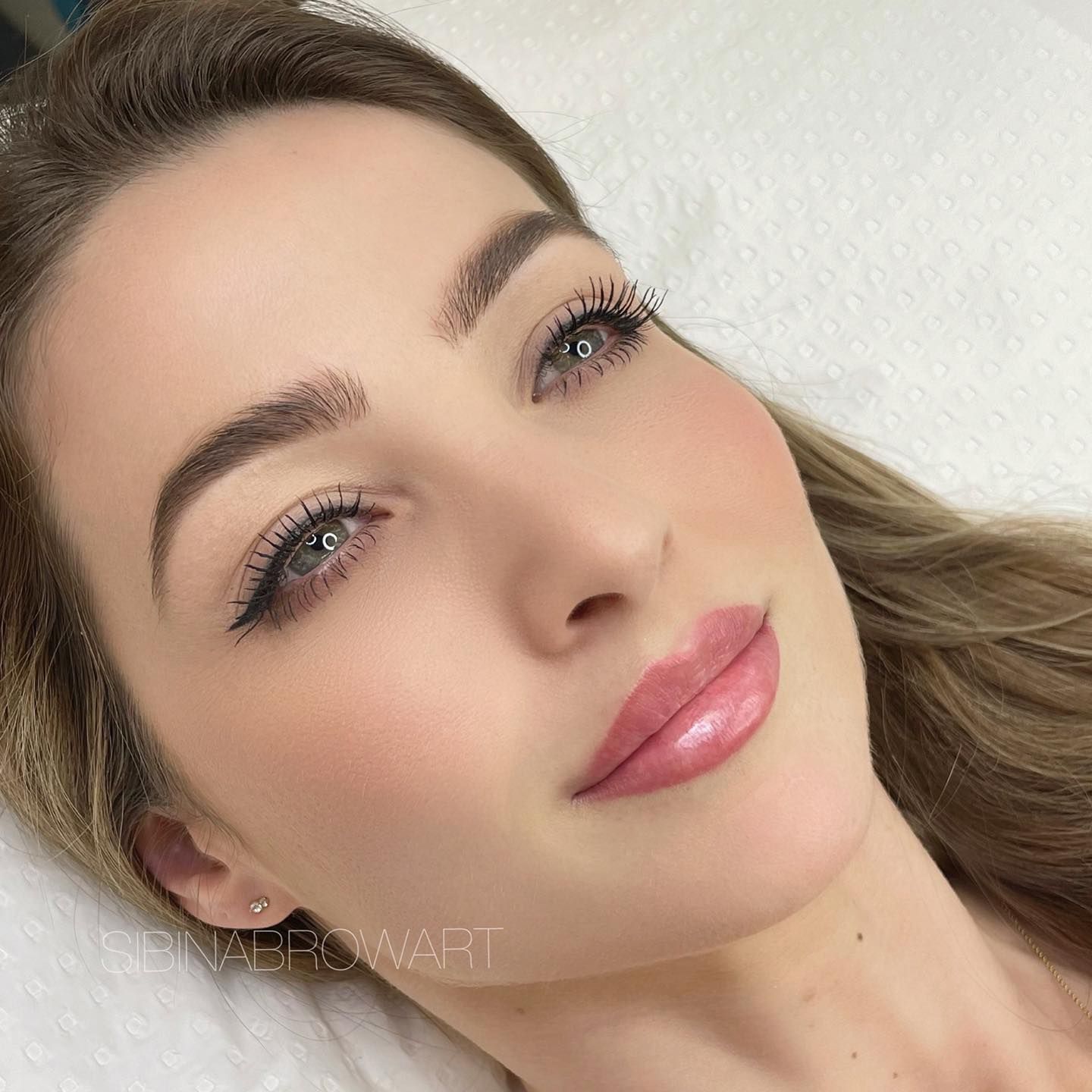 A close up of a woman 's face with long eyelashes and pink lips — Sibina Cosmetic Tattoo Art In Broadbeach, QLD