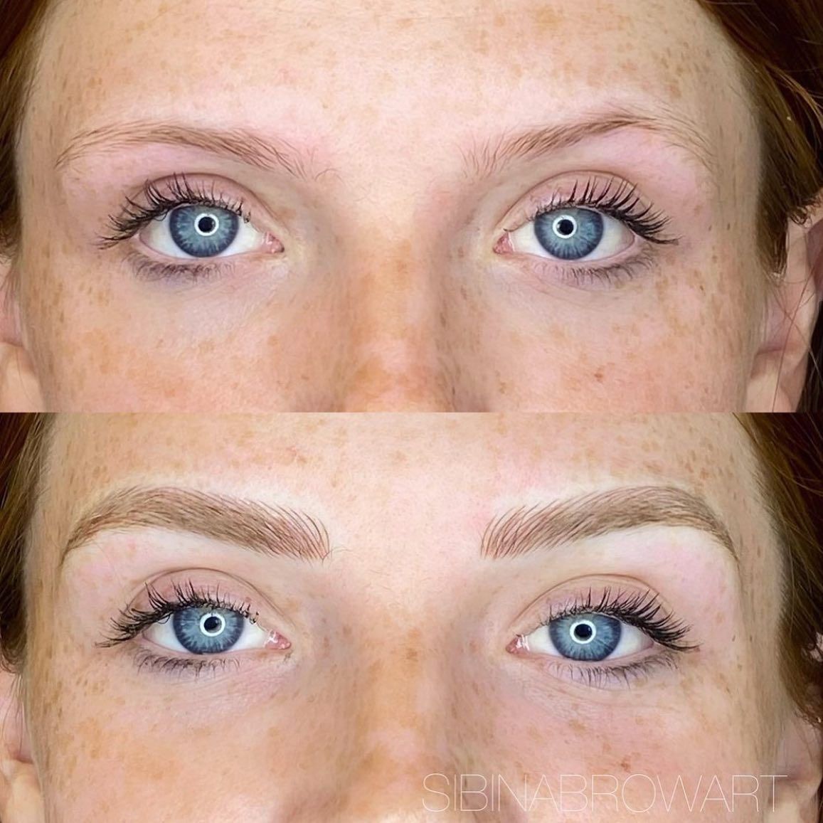 A before and after picture of a woman 's eyebrows — Sibina Cosmetic Tattoo Art In Broadbeach, QLD