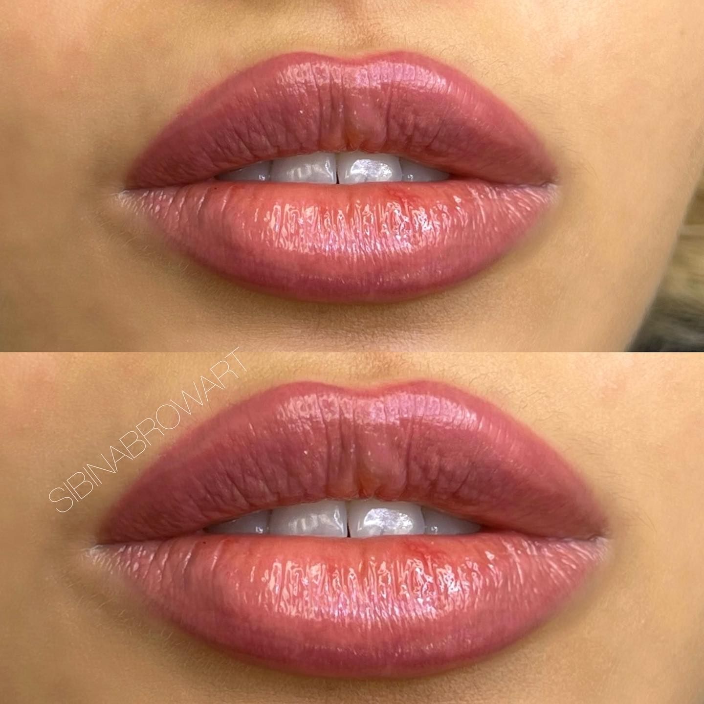 A before and after picture of a woman 's lips — Sibina Cosmetic Tattoo Art In Broadbeach, QLD