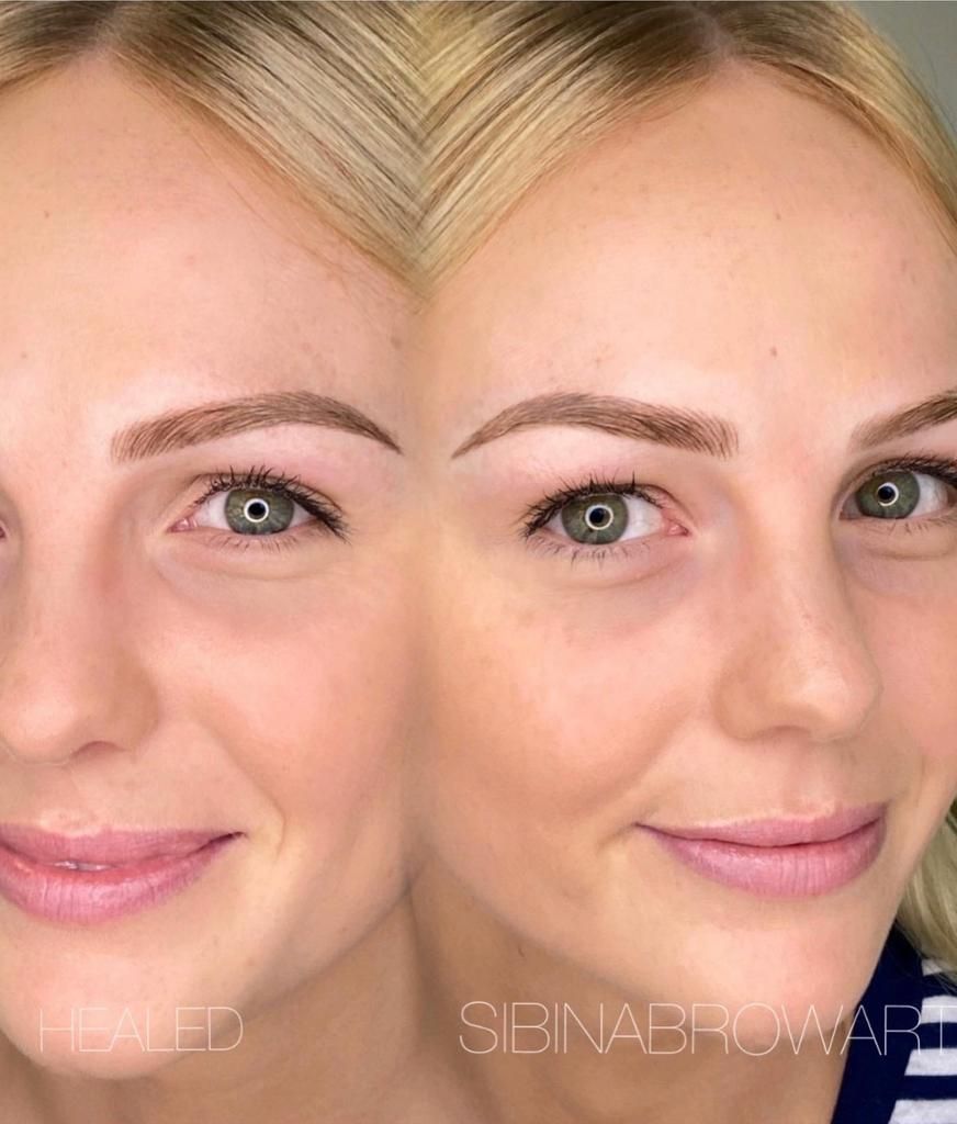 A before and after photo of a woman 's eyebrows — Sibina Cosmetic Tattoo Art In Broadbeach, QLD