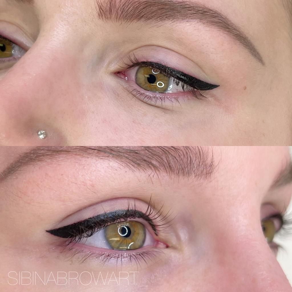 A before and after picture of a woman 's eye with eyeliner — Sibina Cosmetic Tattoo Art In Broadbeach, QLD