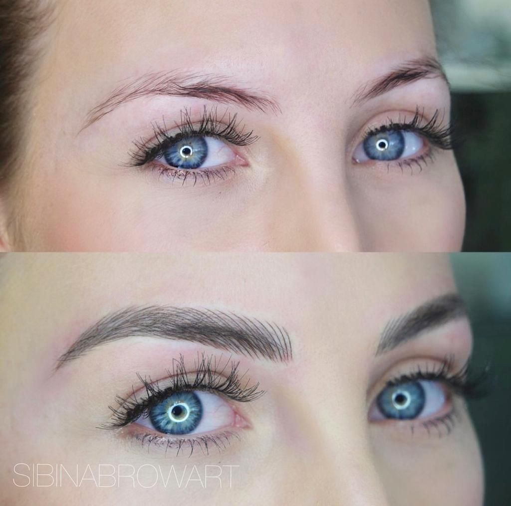 A before and after picture of a woman 's eyebrows — Sibina Cosmetic Tattoo Art In Broadbeach, QLD