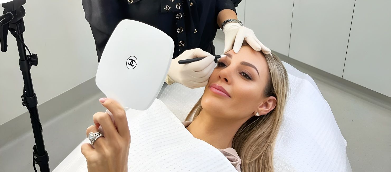 A woman is laying on a bed looking at herself in a mirror — Sibina Cosmetic Tattoo Art In Broadbeach, QLD