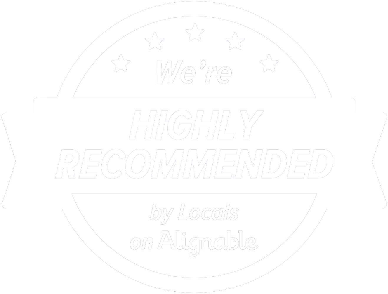 A white circle with the words `` we 're proud to be recommended '' written inside of it.