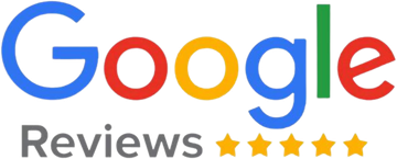 A google review logo with five stars on a white background.