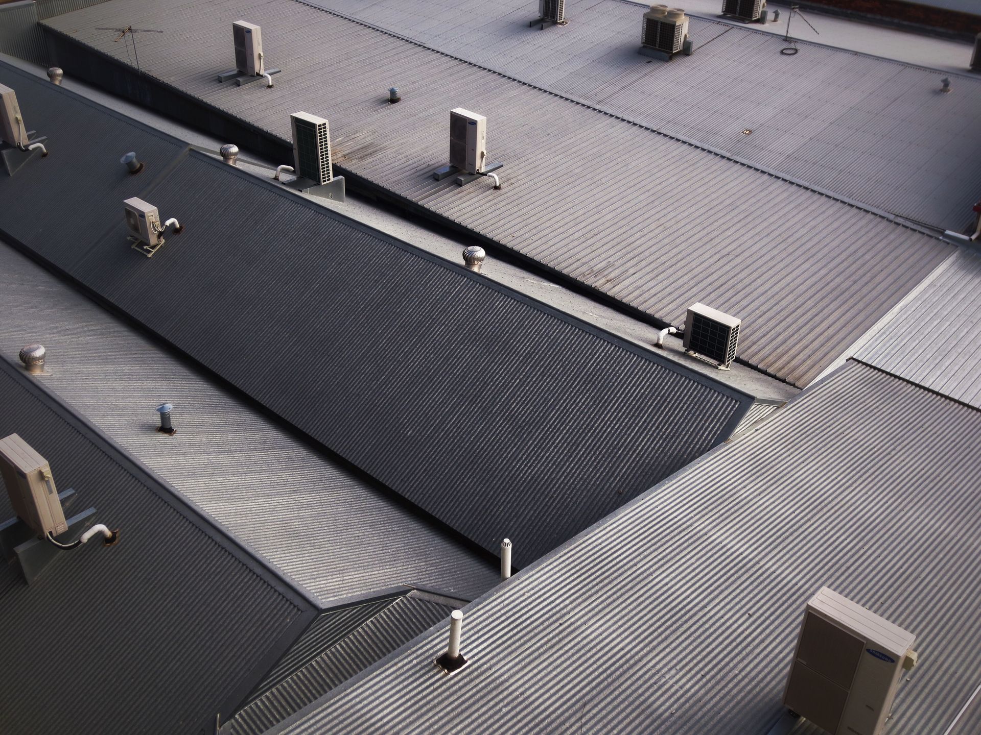 An aerial view of the roof of a building