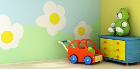 a flower wallpaper with toys for kids