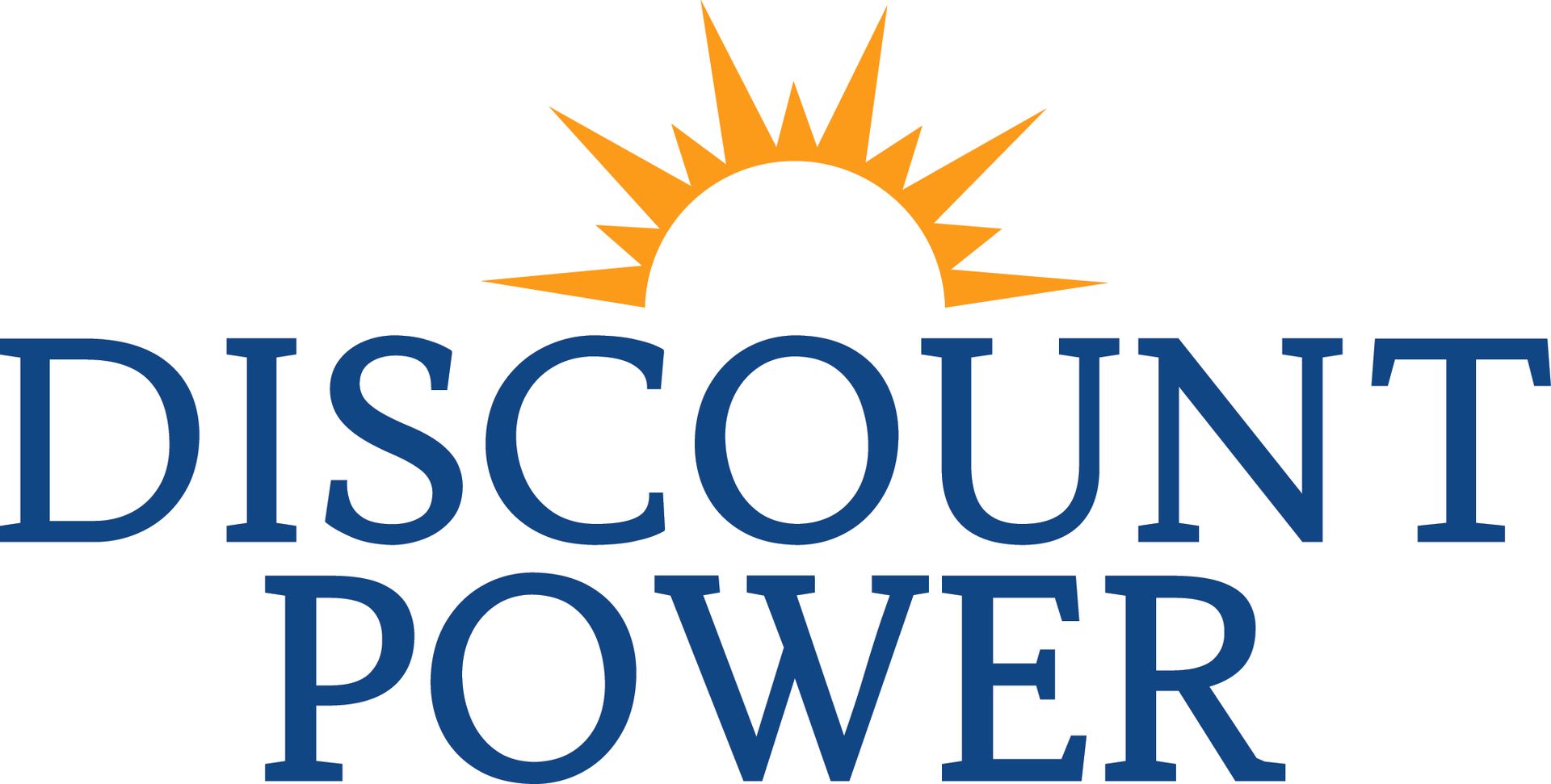 Discount Power logo with stylized sunburst above dark blue text.