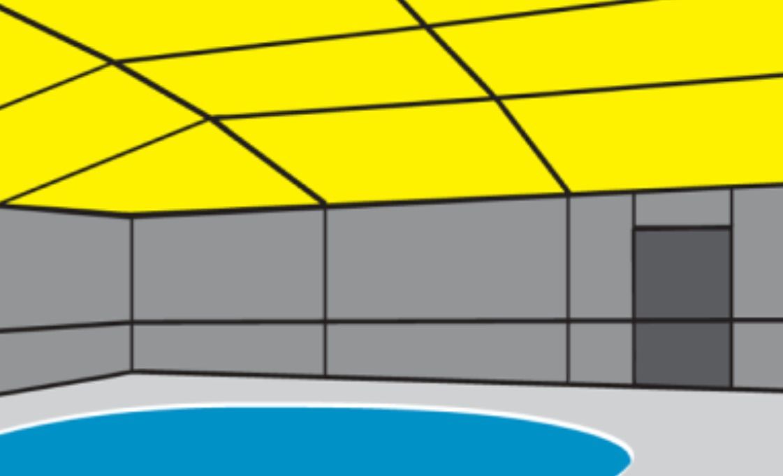 A drawing of a room with a pool and a yellow ceiling.