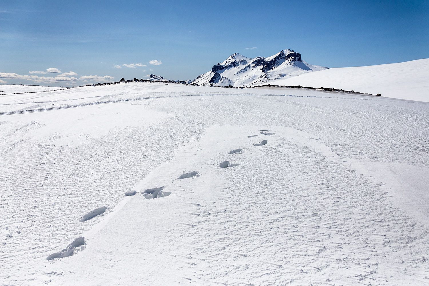 steps on the snow langjokull glacier iceland