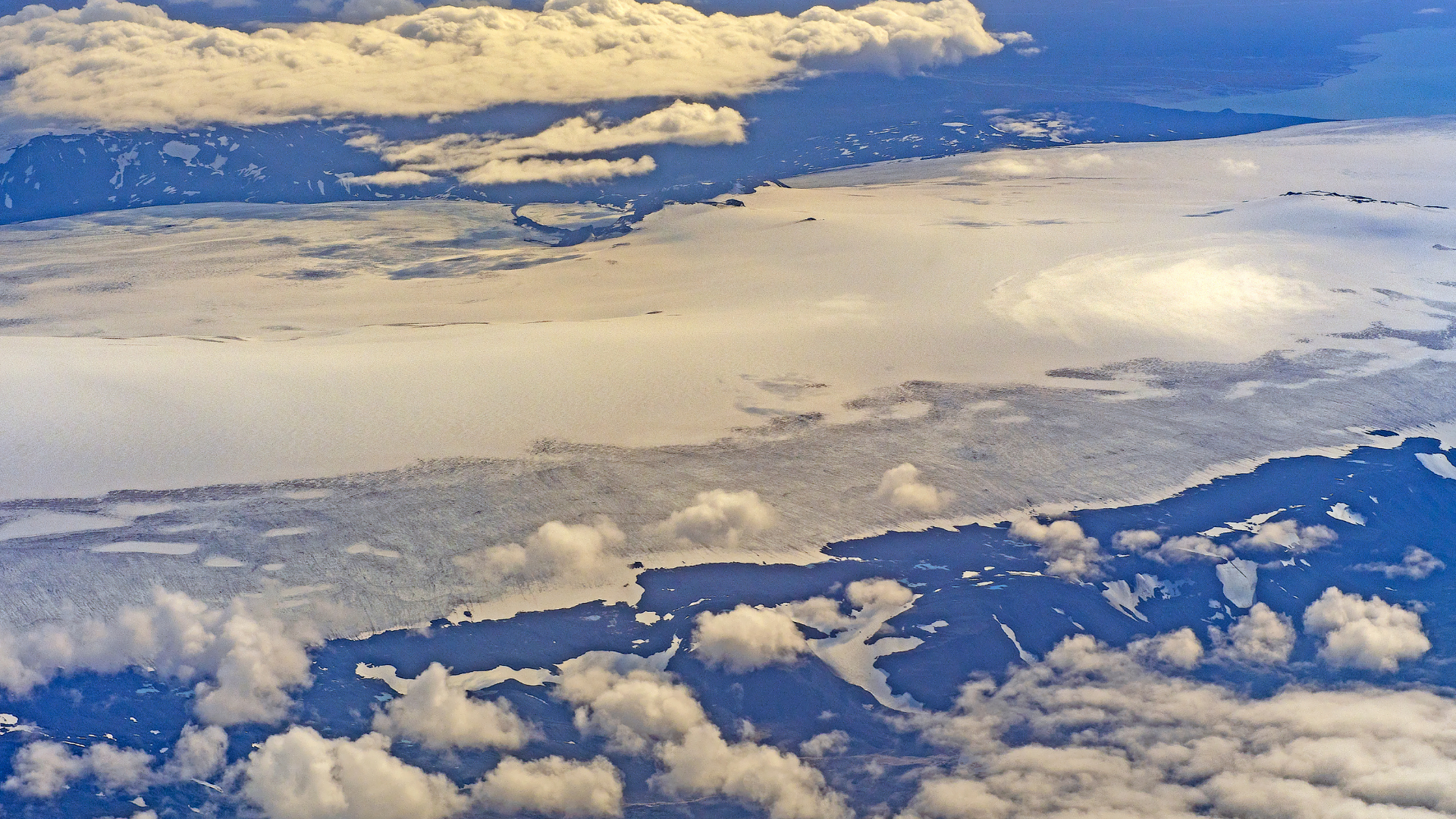 langjokull glaciers in iceland from above