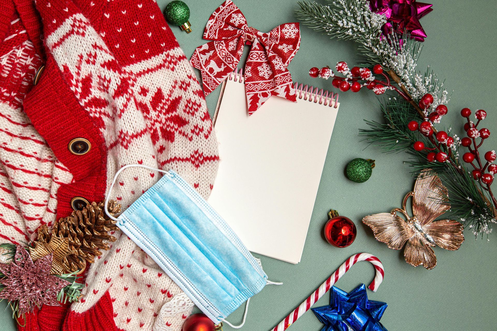 Christmas decorations with a face mask