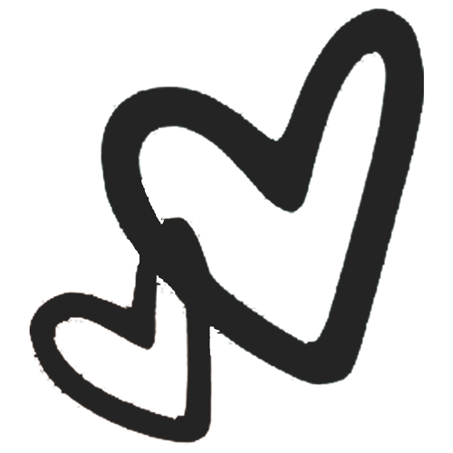 A black and white drawing of two hearts on a white background.