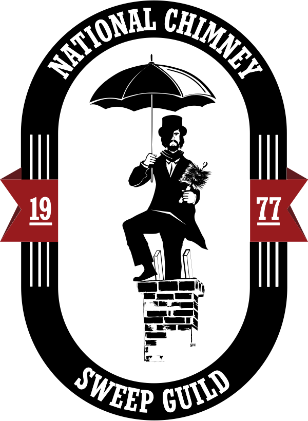 The logo for the national chimney sweep guild shows a man holding an umbrella.