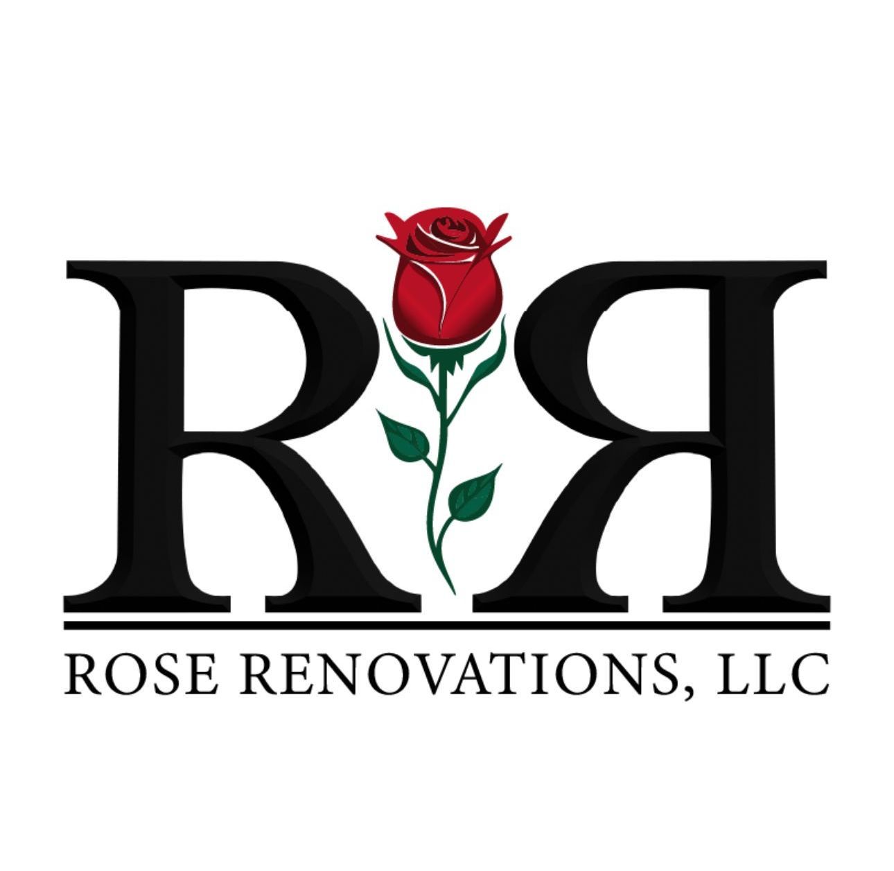 A logo for rose renovations llc with a red rose