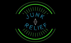 A neon sign that says junk relief on a black background