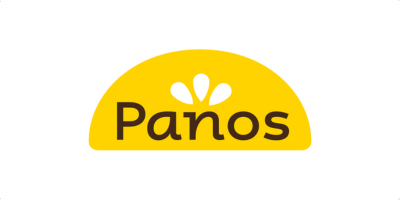 Een geel logo met het woord panos erop