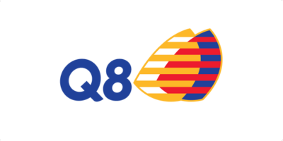 Een logo voor q8 met een gestreepte cirkel in het midden