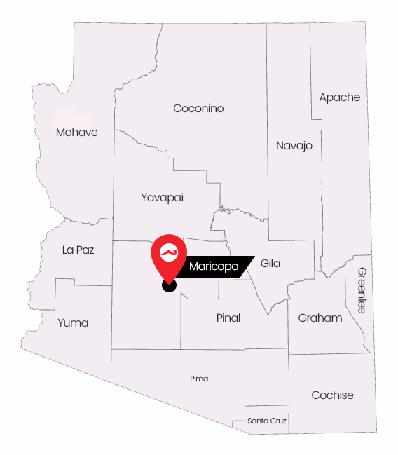 A map of arizona showing the location of maricopa