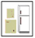 A refrigerator and two light-colored square items.