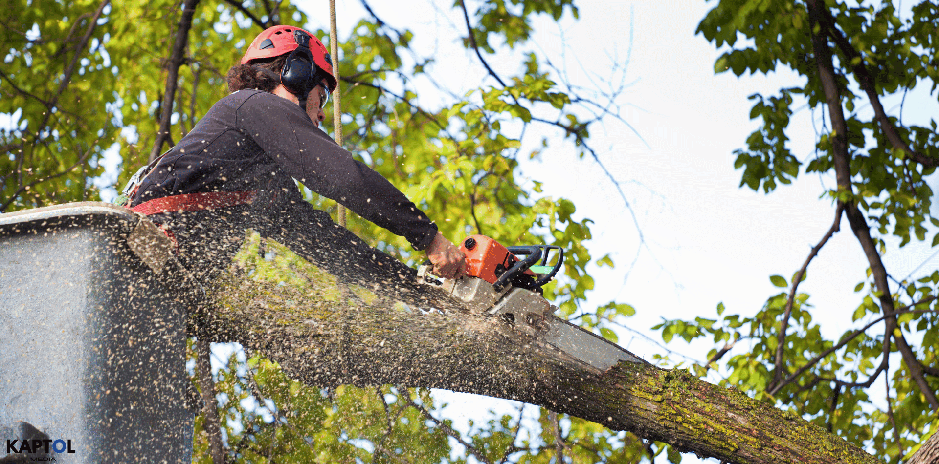 A tradesman with a chainsaw