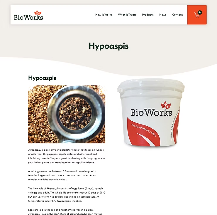 Screenshot of Bioworks Product Page for Hypoaspis — NatureWise Pest Control In Port Macquarie, NSW