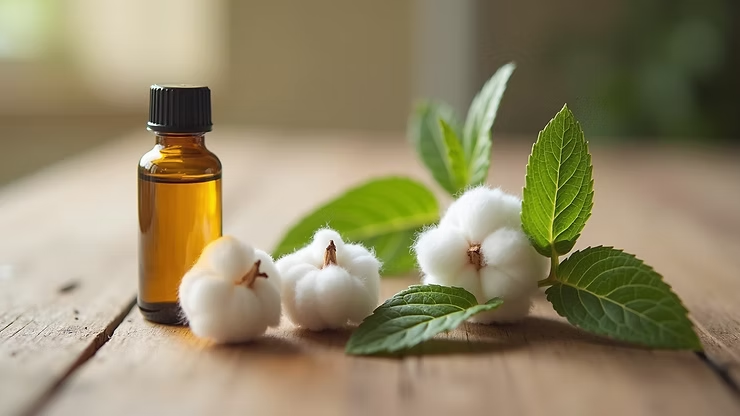 Small Amber Bottle, Cotton Balls, Green Leaves on Wooden Surface — NatureWise Pest Control In Port Macquarie, NSW