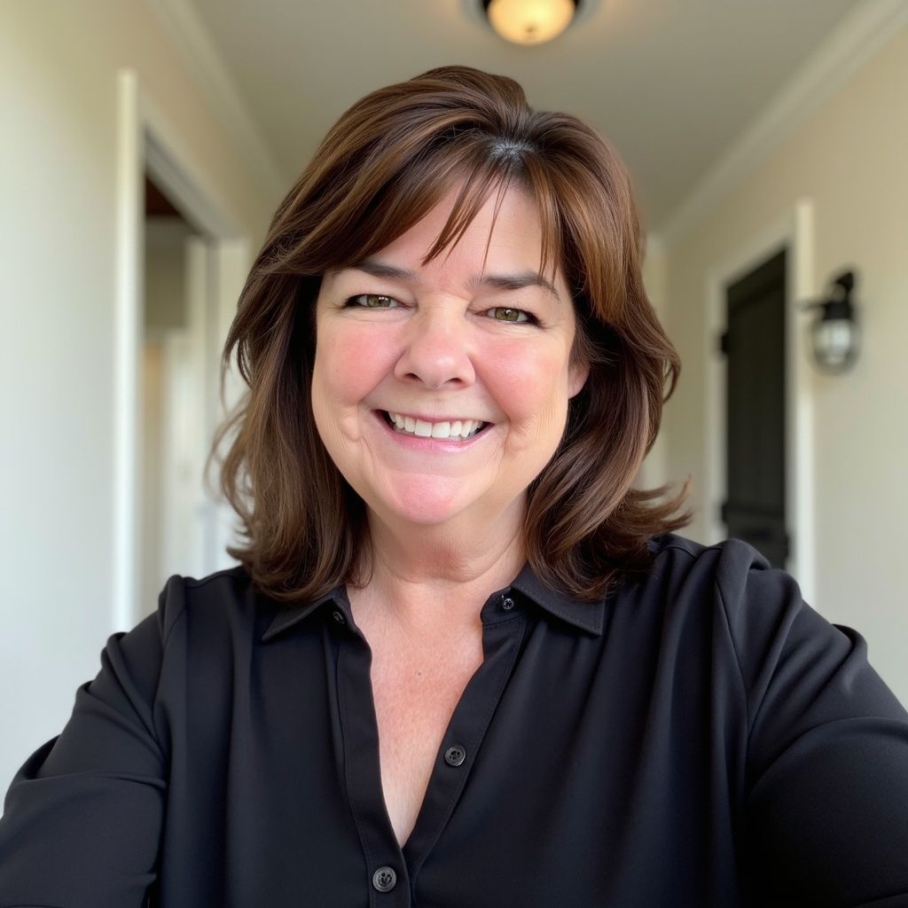 Claudia Loens in a black shirt is smiling for the camera.