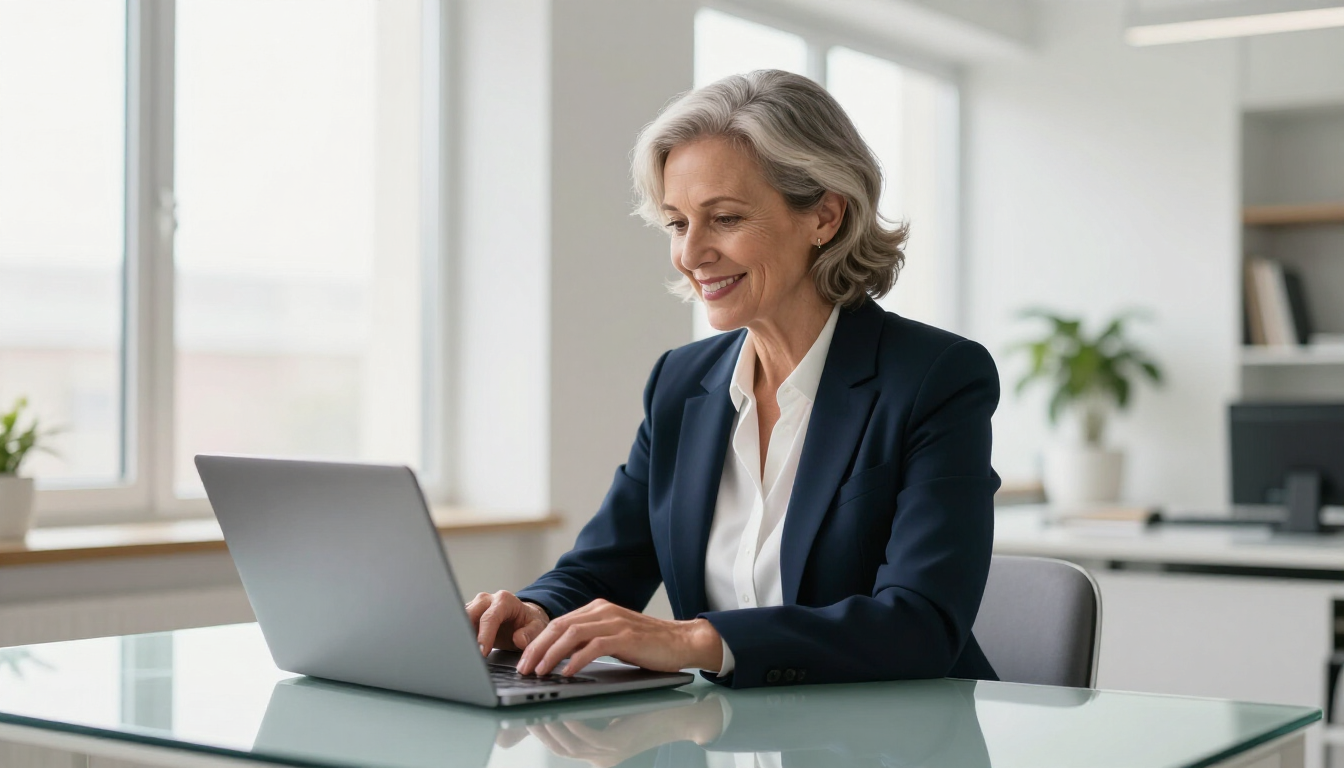 A professional loan officer working on a marketing strategy in a modern office.