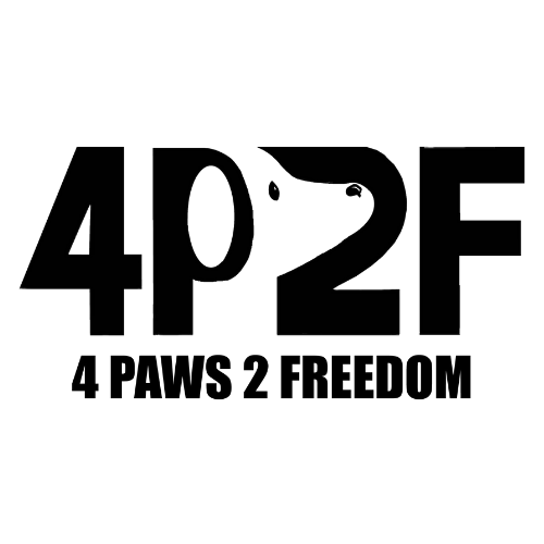 A black and white logo for a company called 4 paws 2 freedom.